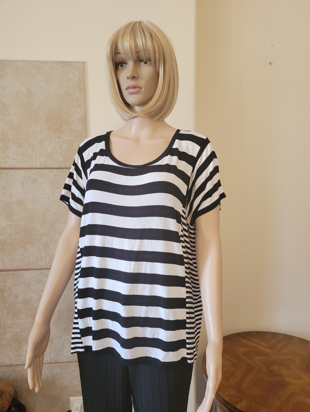 Michael Michael Kors Oversized Striped Rayon Tee, Cap Sleeves, S, EUC